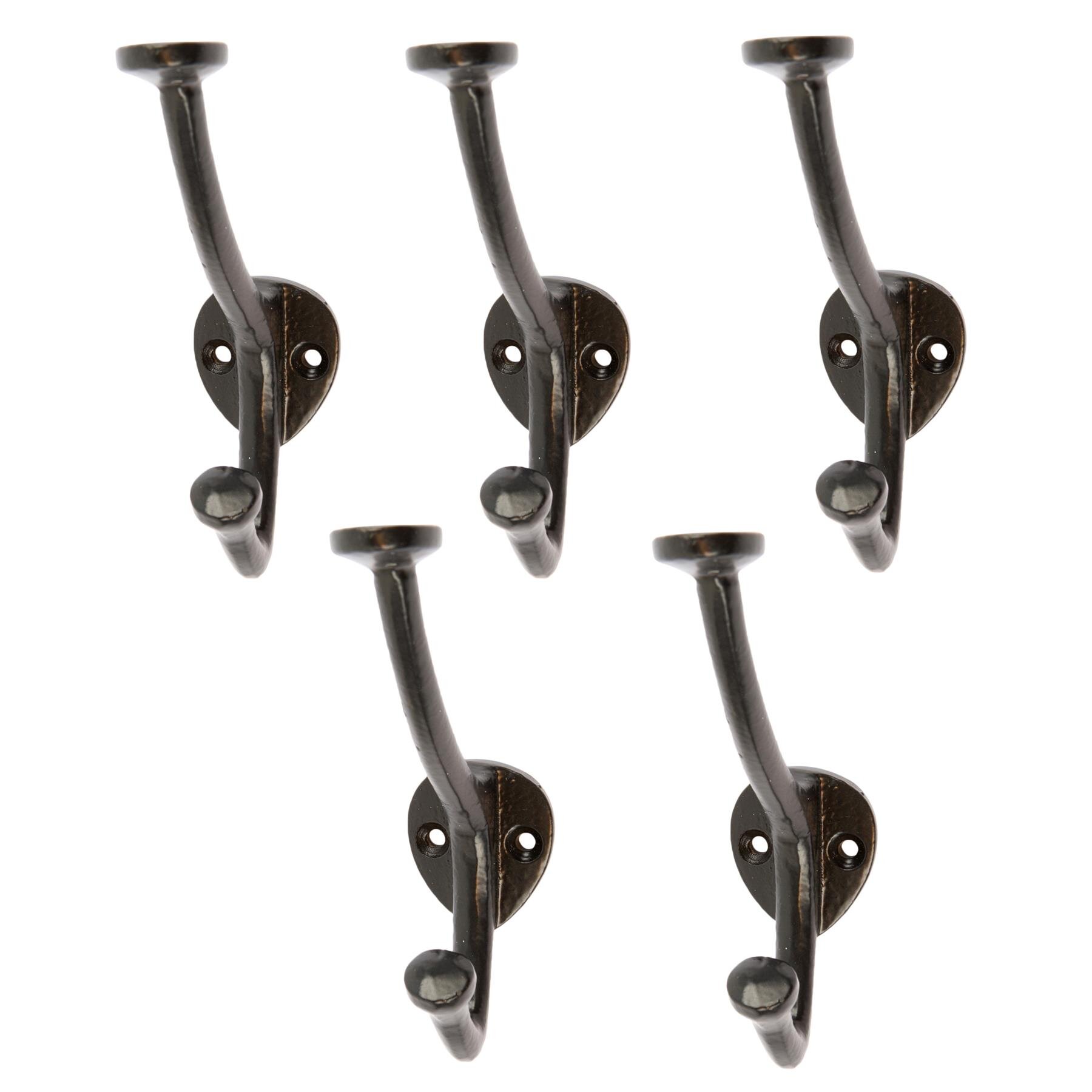 5x Black 35mm x 115mm Bowler and Coat Hook - Cast Iron Vintage Antique Wall Mounted Hanger - by Hammer & Tongs